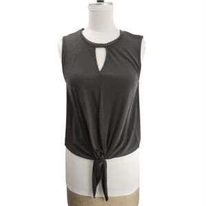 Loft Outlet Sleeveless Drape Front Tie Hem Kbit Top M Grey